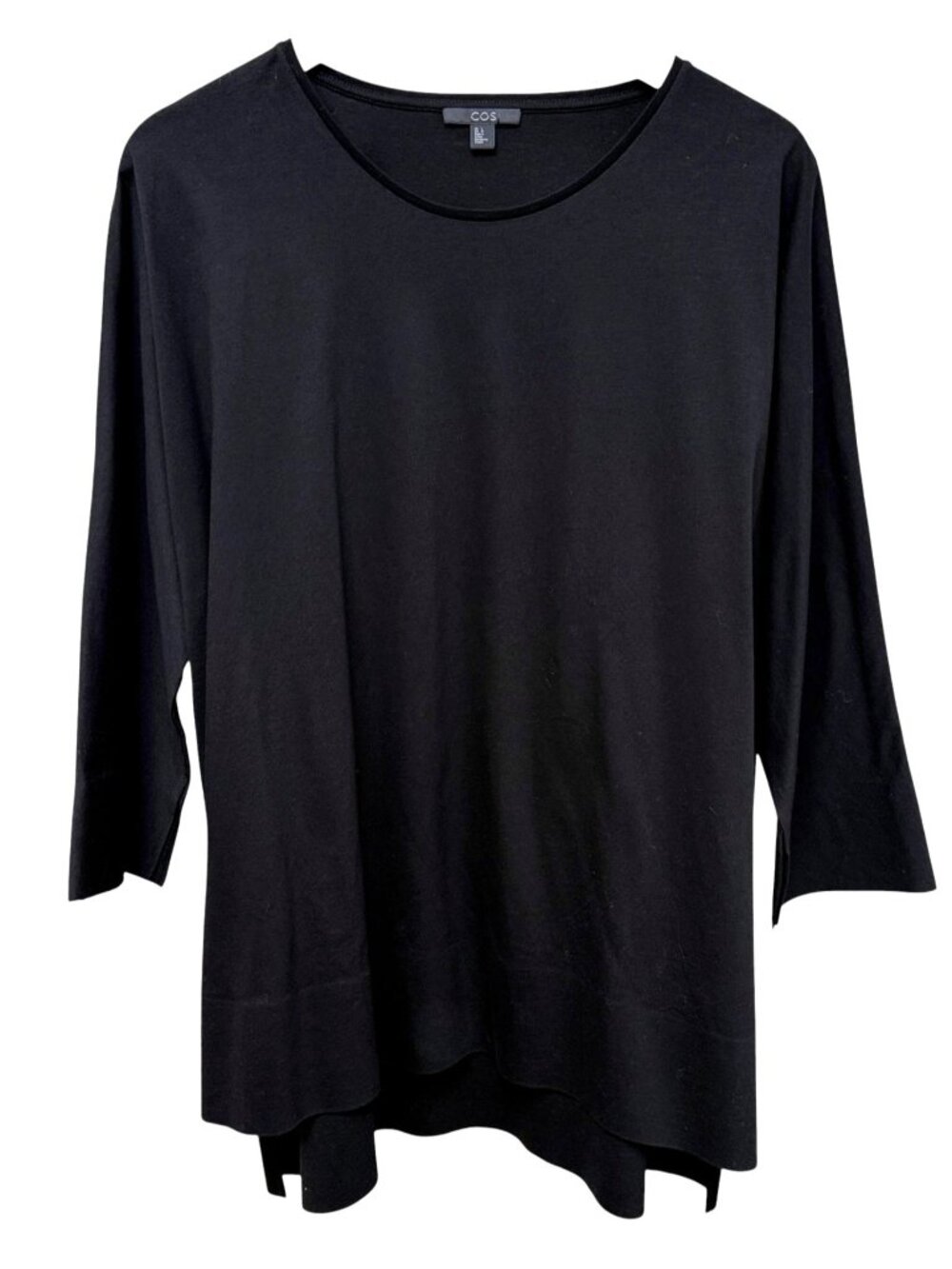 COS Tunic Tee Large Black Relaxed Fit 3/4 Sleeve Minimalist Modern Womens Top
